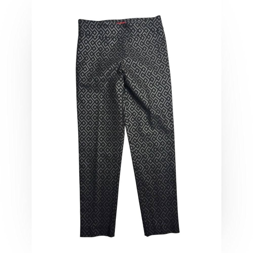 Krazy Larry Black and Silver Metallic Diamond Geometric Stretch Pants Size 8